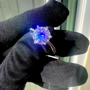 New Moissanite 10H10A Engagement Ring 2CT, 18K White Gold Plated Sterling Silver